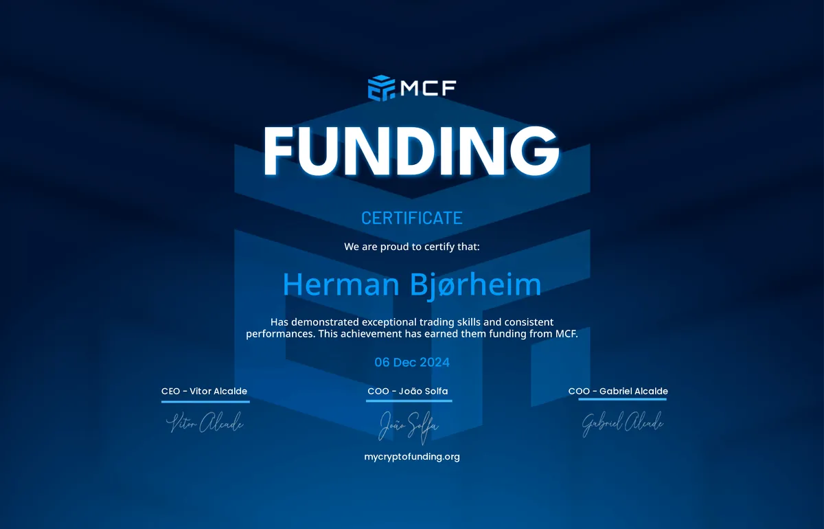 MyCryptoFunding (MCF) funding certificate, 06 Dec 2024, issued to Herman